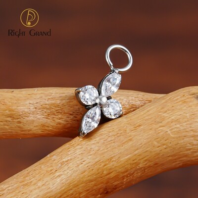 Right Grand ASTM F136 Titanium Cubic Zirconia Four-Point Star Pendant Charm for Ear Lobe Dangle Hoop Huggie Earrings