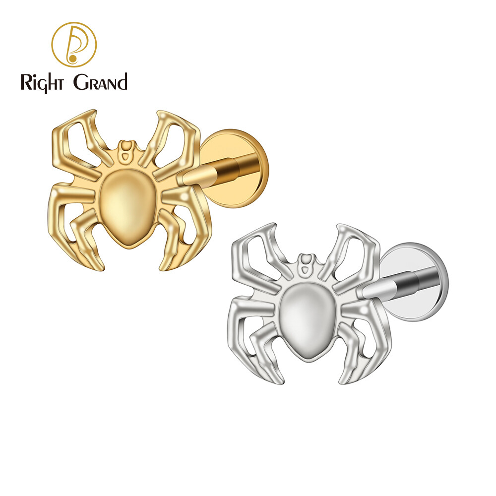 Right Grand ASTM F136 Titanium Internal Threaded Spider Cartilage Earring 16G Animal Conch Flatback Helix Stud Medusa Labret Piercing Body Jewelry