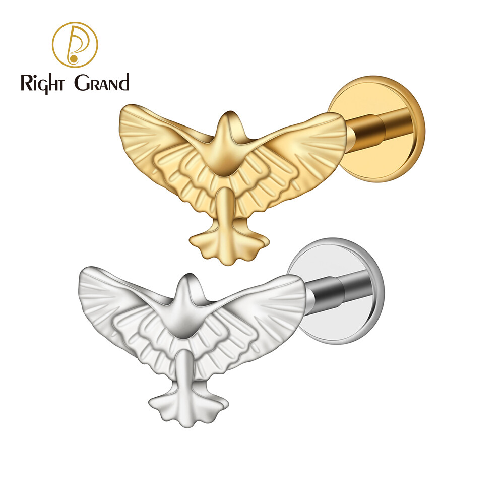 Right Grand ASTM F136 Titanium Internal Threaded Flying Bird Helix Stud Cartilage Conch Tragus Earring 16G Eagle Stud Earring Flatback Piercing