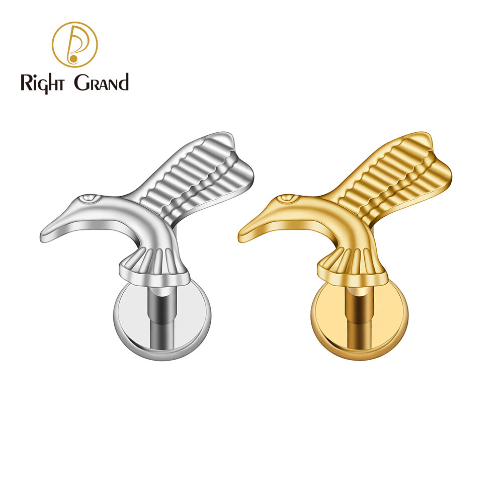 Right Grand ASTM F136 Titanium Internal Threaded Flying Bird Helix Stud Cartilage Conch Tragus Earring 16G Eagle Stud Earring Flatback Piercing