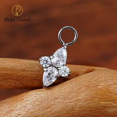 Right Grand ASTM F136 Titanium CZ Four-Point Star Charm for Ear Lobe Dangle Hoop Huggie Earrings Dainty Flower Shaped Pendant