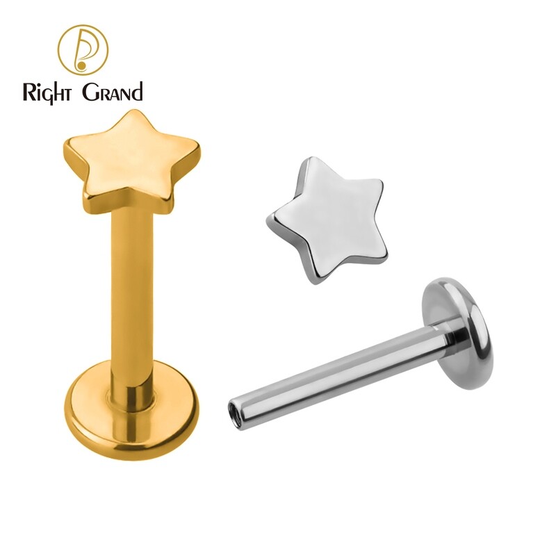 Right Grand Implant Grade ASTM F136 Titanium Internally Threaded Star Labret