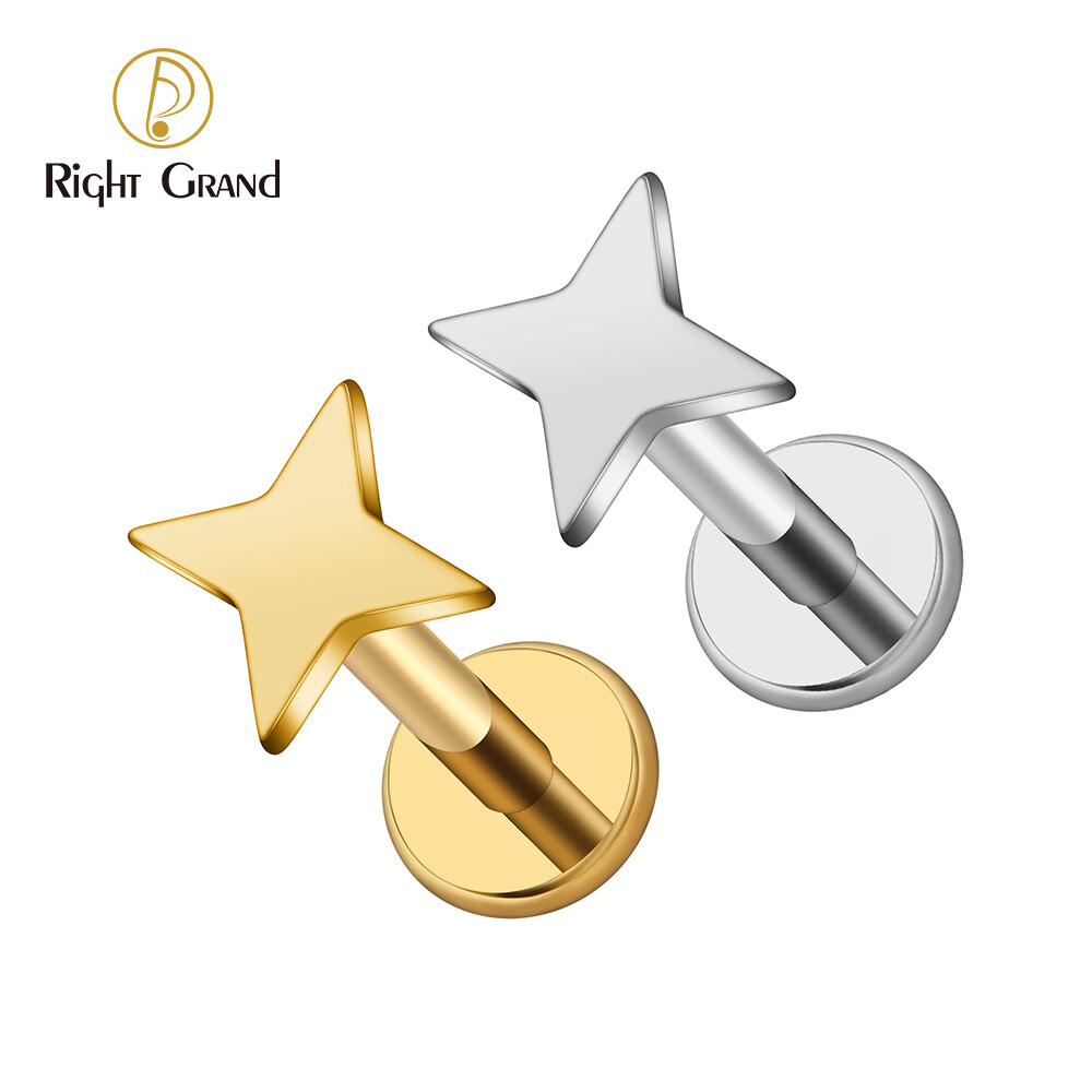 Right Grand ASTM F136 Titanium Internal Threaded Four Point Star Stud Earring Tiny Starburst Conch Helix Tragus Cartilage Piercing Body Jewelry