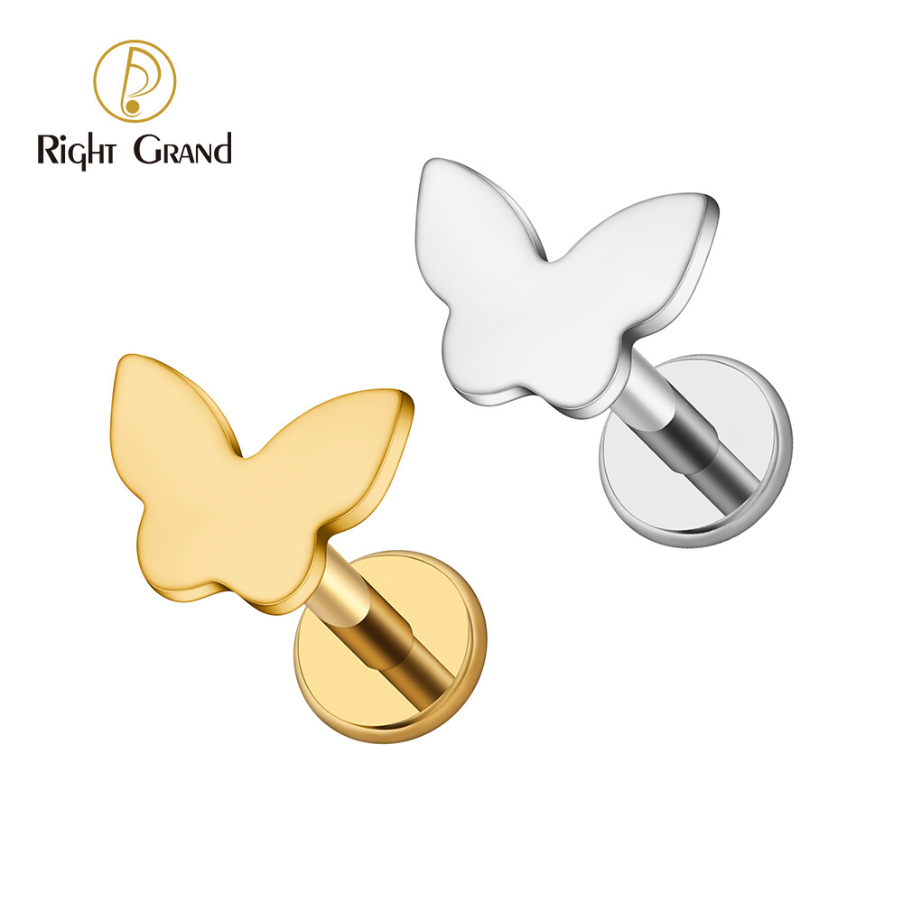 Right Grand ASTM F136 Titanium Internal Threaded Tiny Butterfly Ear Stud Cartilage Tragus Helix Earring Piercing Jewelry Minimalist Insect Earring