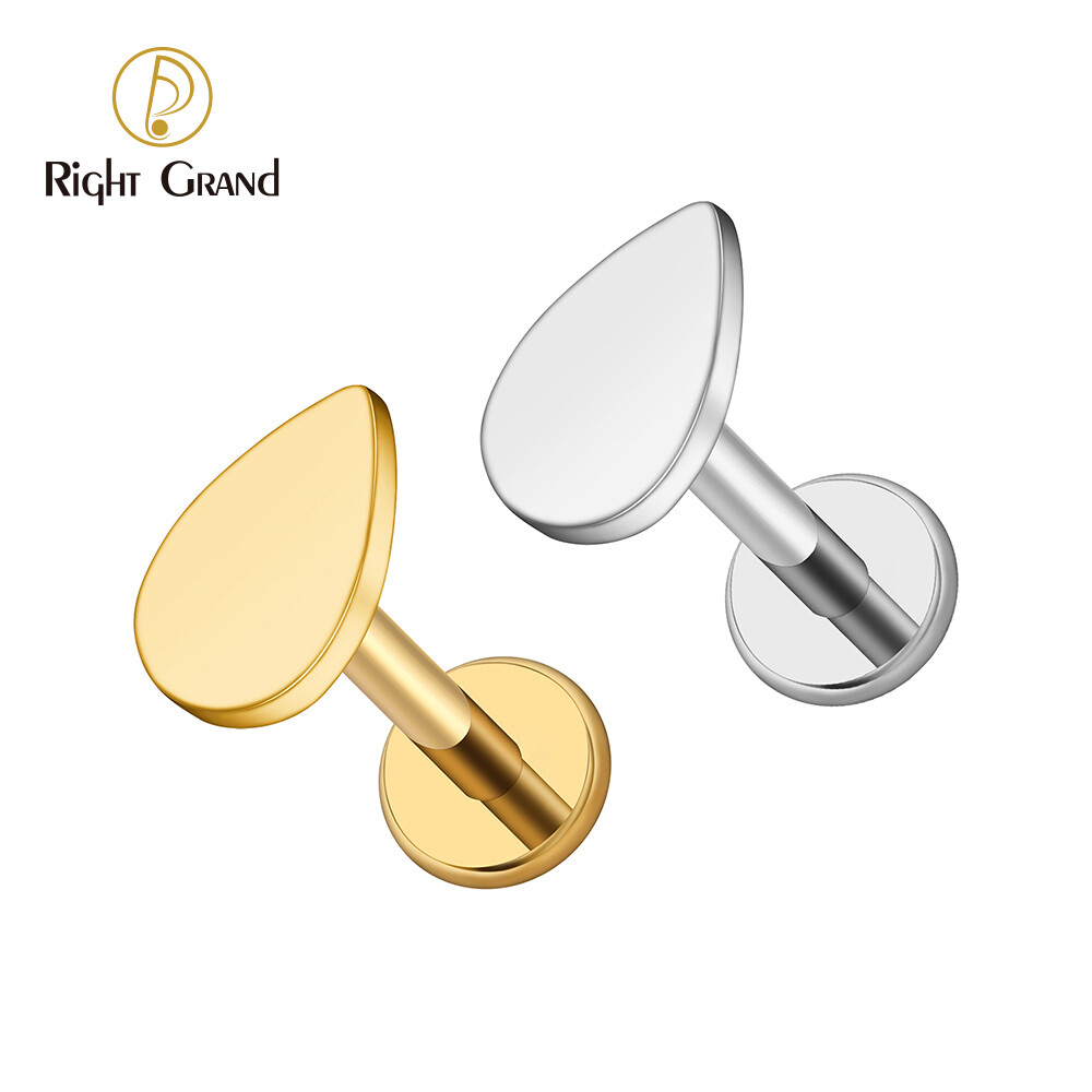 Right Grand ASTM F136 Titanium 16G  Internal Threaded Teardrop Waterdrop Internally Threaded Labret Tragus Monroe Cartilage Stud Earring Piercing