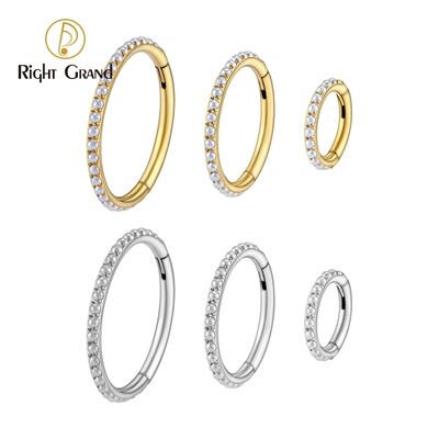 Right Grand ASTM F136 Titanium 16G Pearl Eternity Side Facing Hinged Segment Hoop Clicker Cartilage Helix Conch Rook Earring