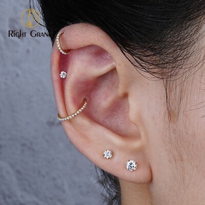 Right Grand ASTM F136 Titanium 2/2.5/3/4mm 18G Threadless Push Pin CZ Top End for Tragus Helix Cartilage Nose Stud Ring Piercing