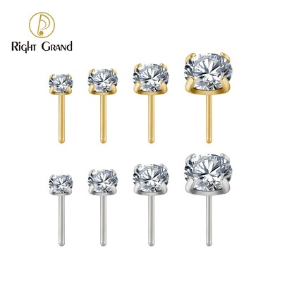 Right Grand ASTM F136 Titanium Threadless Push Pin CZ Top End for Tragus Helix Cartilage Conch Nose Stud Ring Piercing