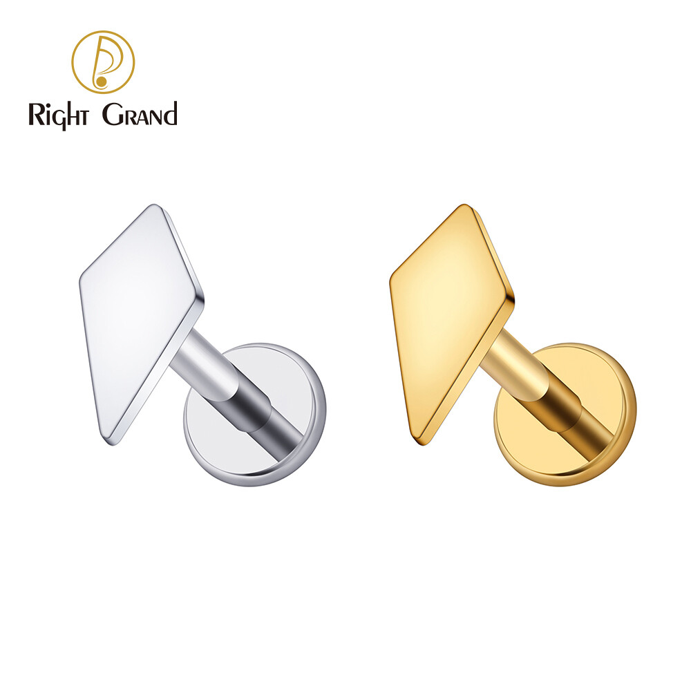 Right Grand ASTM F136 Titanium 16G  Internal Threaded Kite Shape Labret Stud Earring Minimalist Ear Cartilage Helix Tragus Stud Lip Piercing