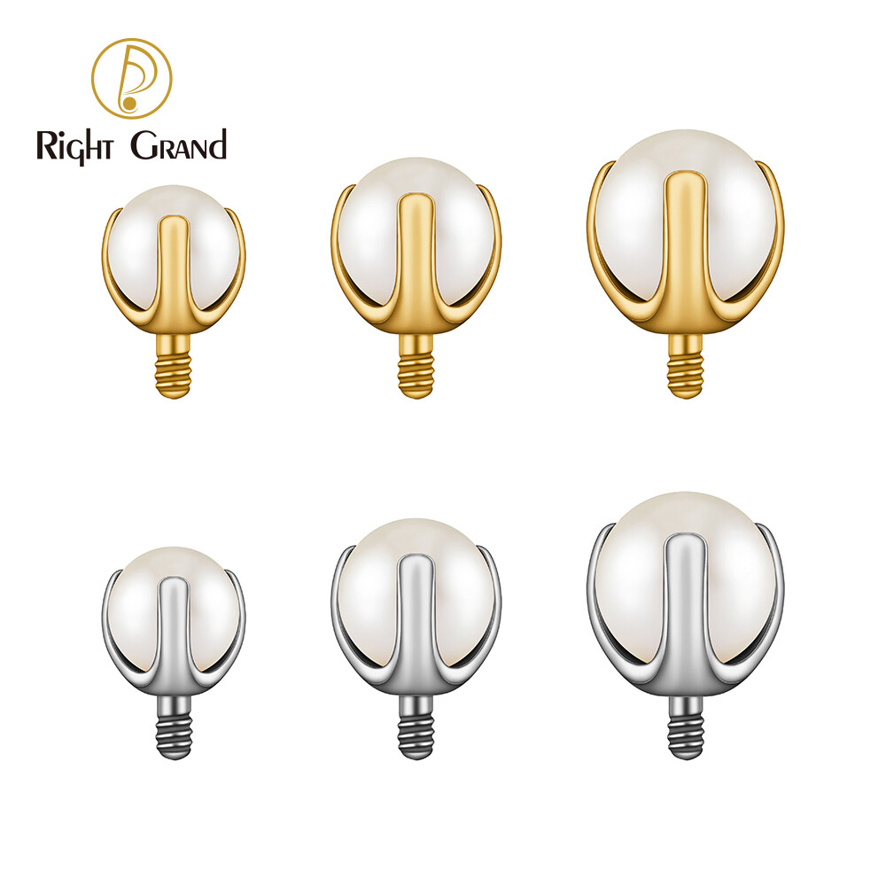 Right Grand ASTM F136 Titanium Internally Threaded White Pearl Top End for 14G 16G Labret Lip Stud Nipple Piercing Body Jewelry