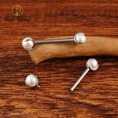Right Grand ASTM F136 Titanium Internally Threaded Nipple Straight Barbell with 5mm White Pearl 14G Tongue Ring Nipple Piercing