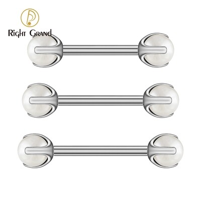 Right Grand ASTM F136 Titanium Internally Threaded Nipple Straight Barbell with 5mm White Pearl 14G Tongue Ring Nipple Piercing