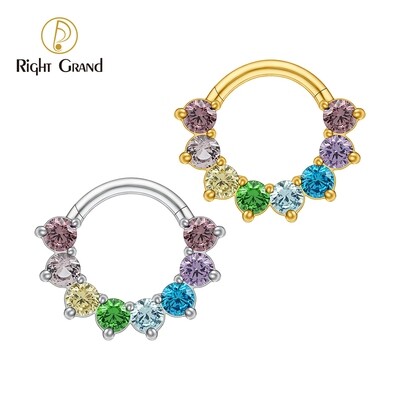 Right Grand ASTM F136 Titanium CZ Cartilage Hoop Earring 16G Septum Hoop Nose Ring Tragus Helix Daith Hinged Clicker Piercing