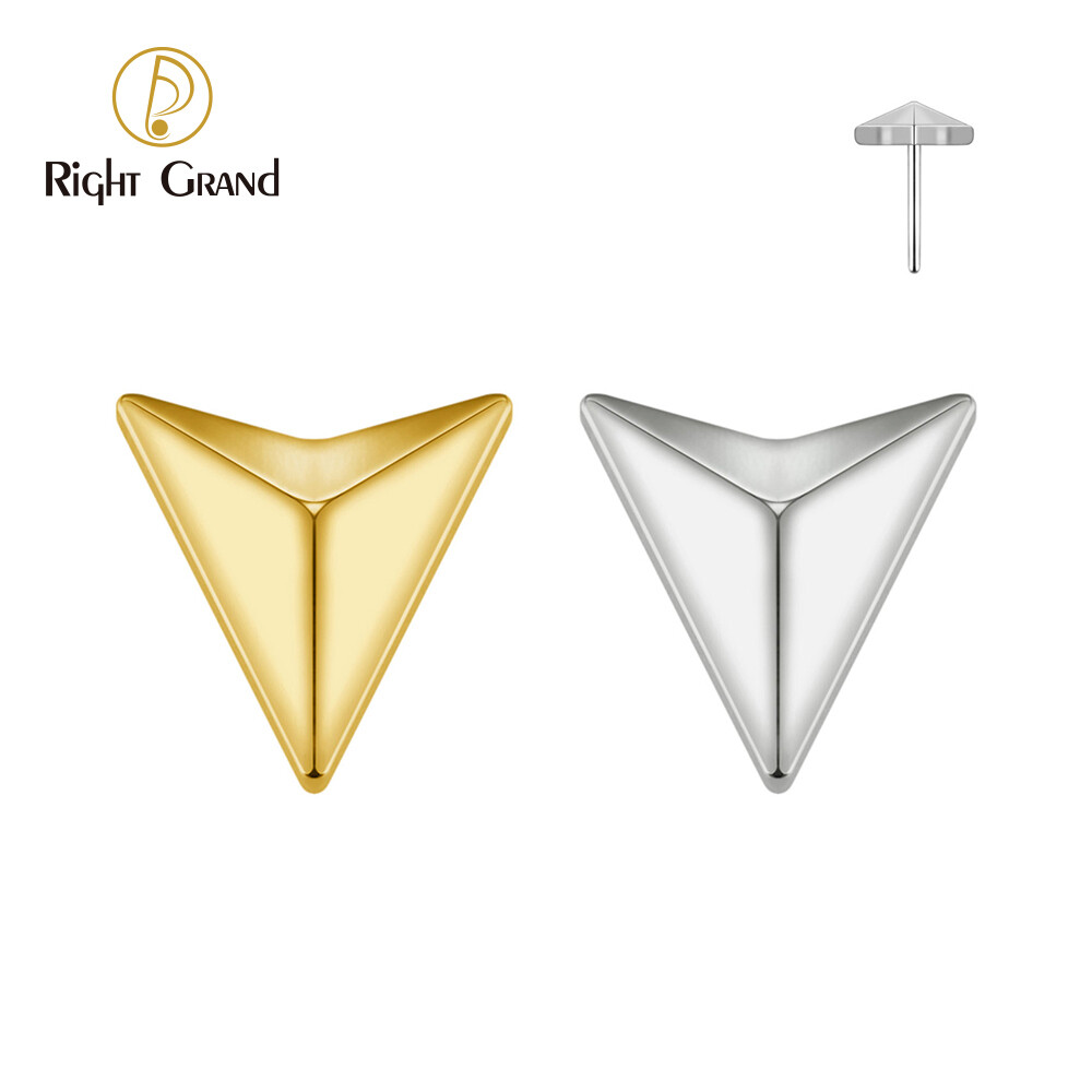 Right Grand ASTM F136 Titanium Threadless Push Pin Triangular Cone Top End for Tragus Helix Cartilage Conch Nose Stud Ring Piercing