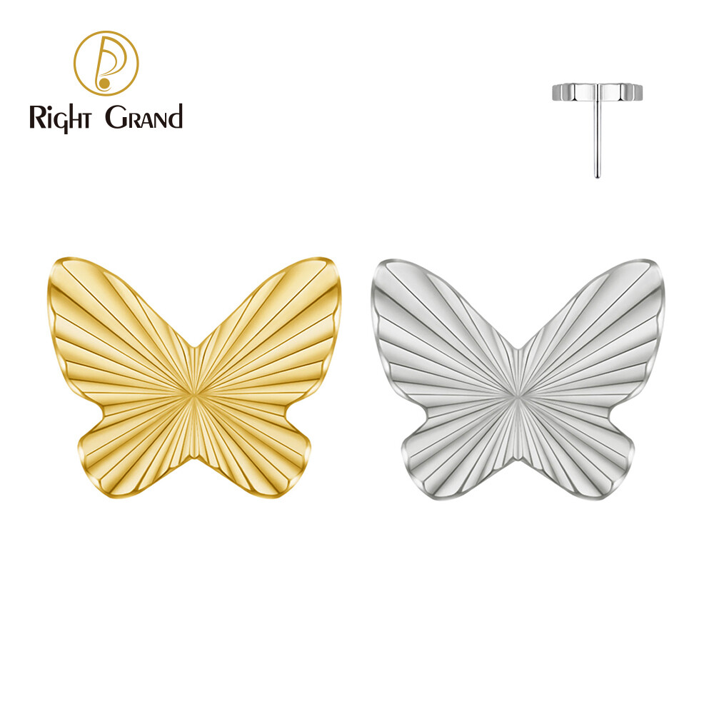 Right Grand ASTM F136 Titanium Threadless Push Pin Butterfly Top End for Tragus Helix Cartilage Conch Nose Stud Ring Piercing