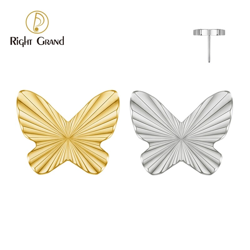 Right Grand ASTM F136 Titanium Threadless Push Pin Butterfly Top End for Tragus Helix Cartilage Conch Nose Stud Ring Piercing