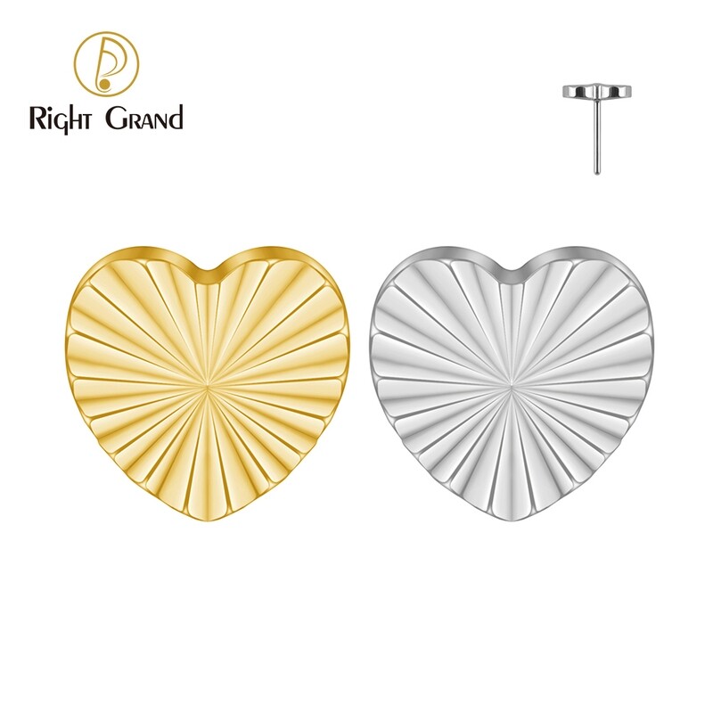 Right Grand ASTM F136 Titanium Threadless Push Pin Heart Top End for Tragus Helix Cartilage Conch Nose Stud Ring Piercing