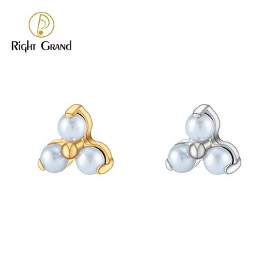 Right Grand ASTM F136 Titanium 16G  Internal Threaded Trinity Pearl Helix Tragus Labret Stud Piercing Ends
