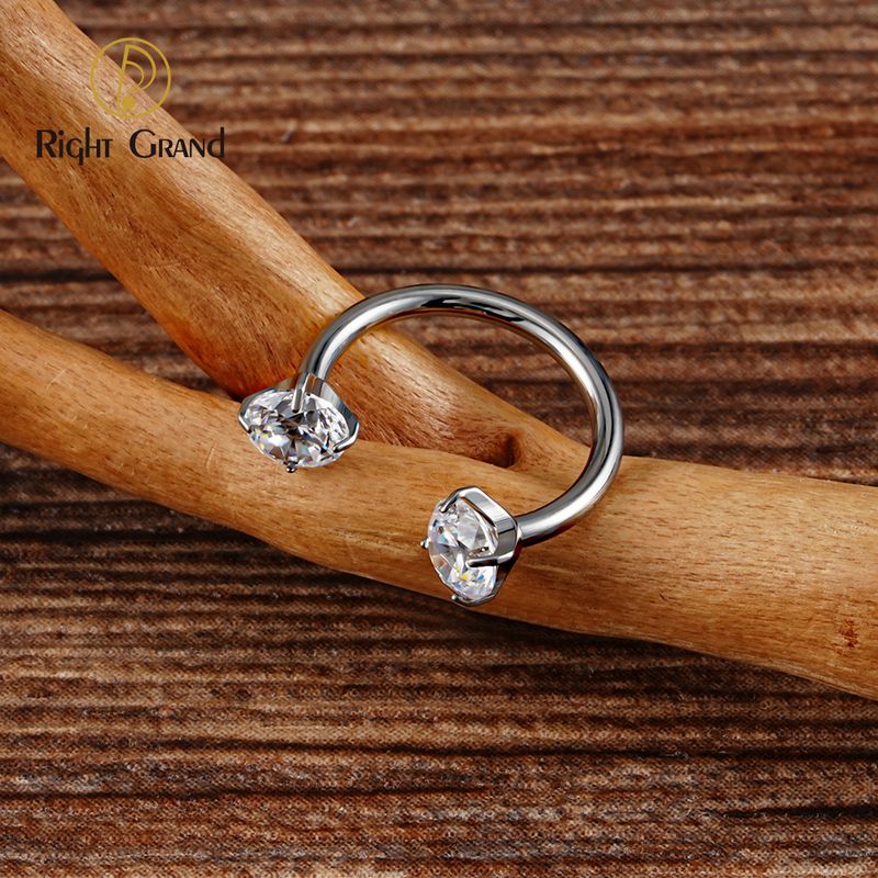 Right Grand ASTM F136 Titanium 16G Circular Barbell Septum CZ Horseshoe Tragus Earring Hoop Ring Nose Stud Piercing
