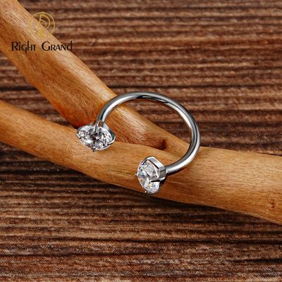 Right Grand ASTM F136 Titanium 16G Circular Barbell Septum CZ Horseshoe Tragus Earring Hoop Ring Nose Stud Piercing
