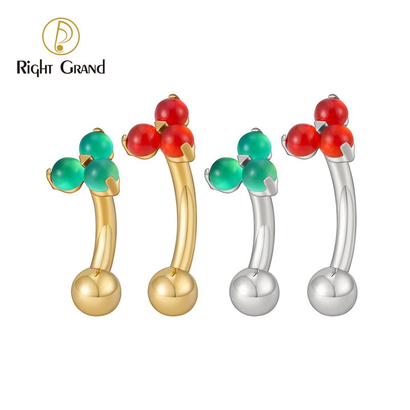 Right Grand ASTM F136 Titanium 16G Triple Natural Stone Curved Barbell Rook Earring Cartilage Helix Eyebrow Lip Labret Piercing