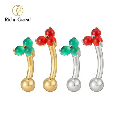 Right Grand ASTM F136 Titanium 16G Triple Natural Stone Curved Barbell Rook Earring Cartilage Helix Eyebrow Lip Labret Piercing