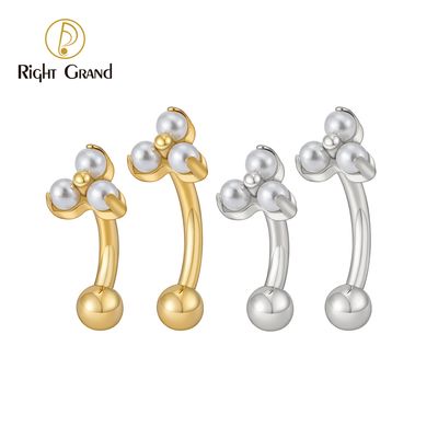 Right Grand ASTM F136 Titanium 16G Pearl Trinity Flower Labret Internally Threaded Rook Earring Eyebrow Piercing