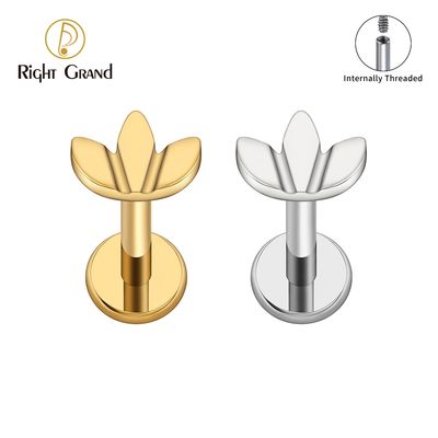 Right Grand ASTM F136 Titanium Internal Thread Mirror Polish Leaf Marquise Labre Tragus Piercing Ring