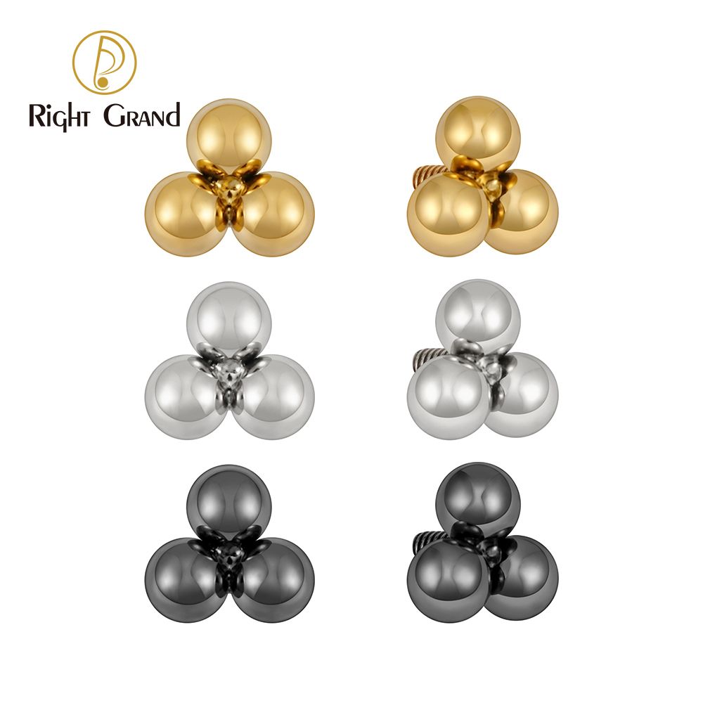 Right Grand ASTM F136 Titanium Triple Beads Cluster Internally Thread Helix Piercing Ends