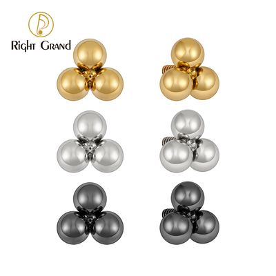 Right Grand ASTM F136 Titanium Triple Beads Cluster Internally Thread Helix Piercing Ends