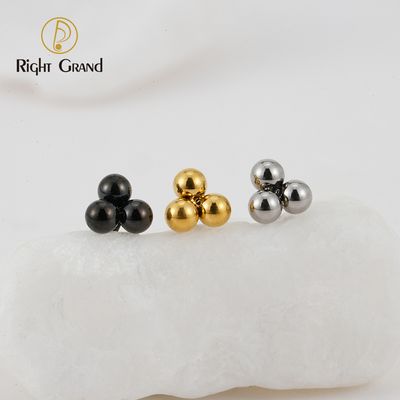 Right Grand ASTM F136 Titanium Triple Beads Cluster Internally Thread Helix Piercing Ends