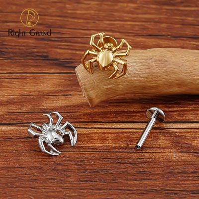 Right Grand ASTM F136 Titanium Internal Threaded Spider Cartilage Earring 16G Animal Conch Flatback Helix Stud Medusa Labret Piercing Body Jewelry