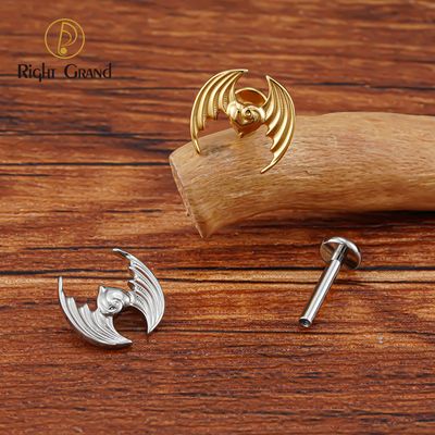 Right Grand ASTM F136 Titanium 16G Internal Threaded Dragon Bat Demon Wing Stud Earring Heart Helix Labret Lip Flat Back Piercing Body Jewelry