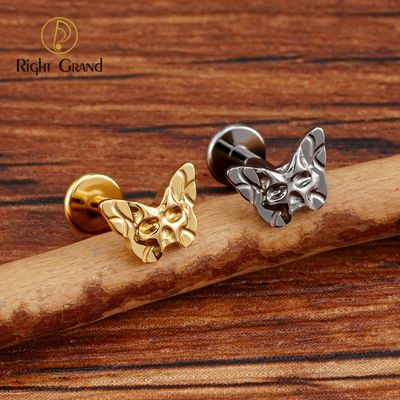 Right Grand ASTM F136 Titanium 16G Internal Threaded Butterfly Labret Stud Halloween Skull Cartilage Earring Tragus Helix Earlobe Piercing Jewelry