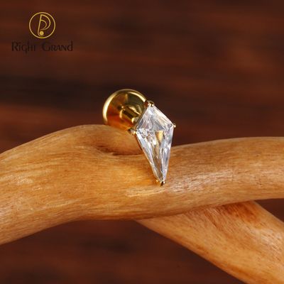 Right Grand 16G Internal Thread Kite CZ ASTM F136 Titanium Labret Earring Tragus Helix Cartilage Piercing