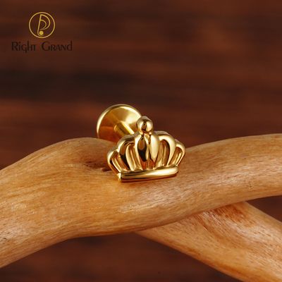 Right Grand ASTM F136 Titanium 16G Mini Crown Labret Cartilage Stud Earring Helix Conch Tragus Flat Back Ear Piercing