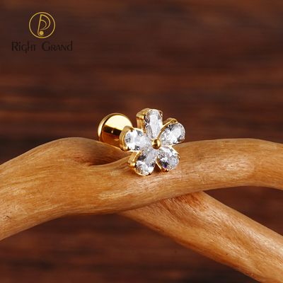 Right Grand ASTM F136 Titanium 16G Internal Thread Flower CZ Labret Medusa Monroe Piercing Helix Cartilage Conch Tragus Lobe Stud Earring