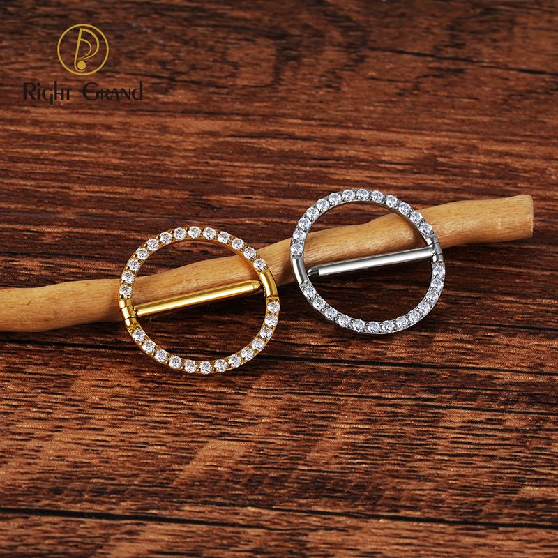 Right Grand ASTM F136 Titanium 14G Circular CZ Clicker Nipple Shield Jewelry Round Nipple Ring Barbell Piercing for Women Girls