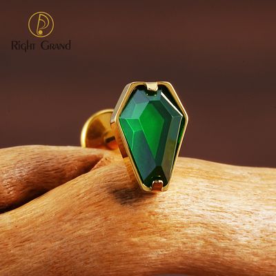 Right Grand ASTM F136 Titanium 16G Internal Thread Coffin Shaped CZ Labret Tragus Monroe Cartilage Conch Helix Stud Earring Flat Piercing