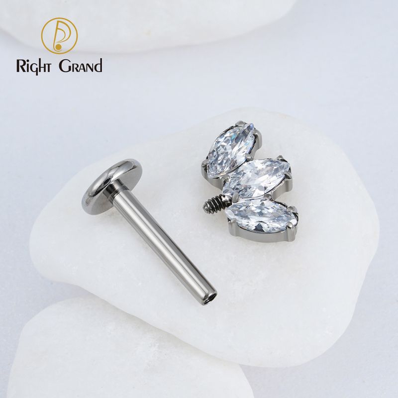 Right Grand Triple Marquise ASTM F136 Titanium Internal Thread Cubic Zirconia Prong Set  Vertical Helix Piercing Ear Cartilage