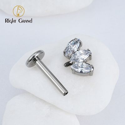 Right Grand Triple Marquise ASTM F136 Titanium Internal Thread Cubic Zirconia Prong Set  Vertical Helix Piercing Ear Cartilage