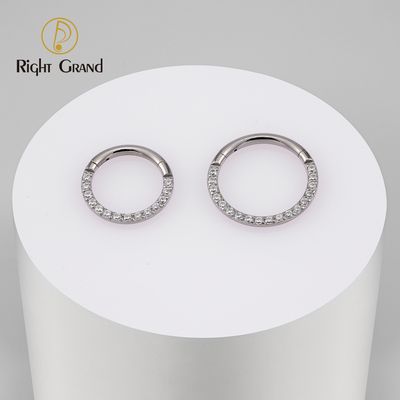 Right Grand Implant Grade Titanium Prong Setting Cubic Zircon Paved Daith Piercing Nose Clicker Ring
