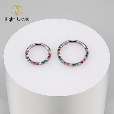 Right Grand ASTM F136 Implant Grade Titanium Rainbow CZ Hinged Segment Nose Clickers