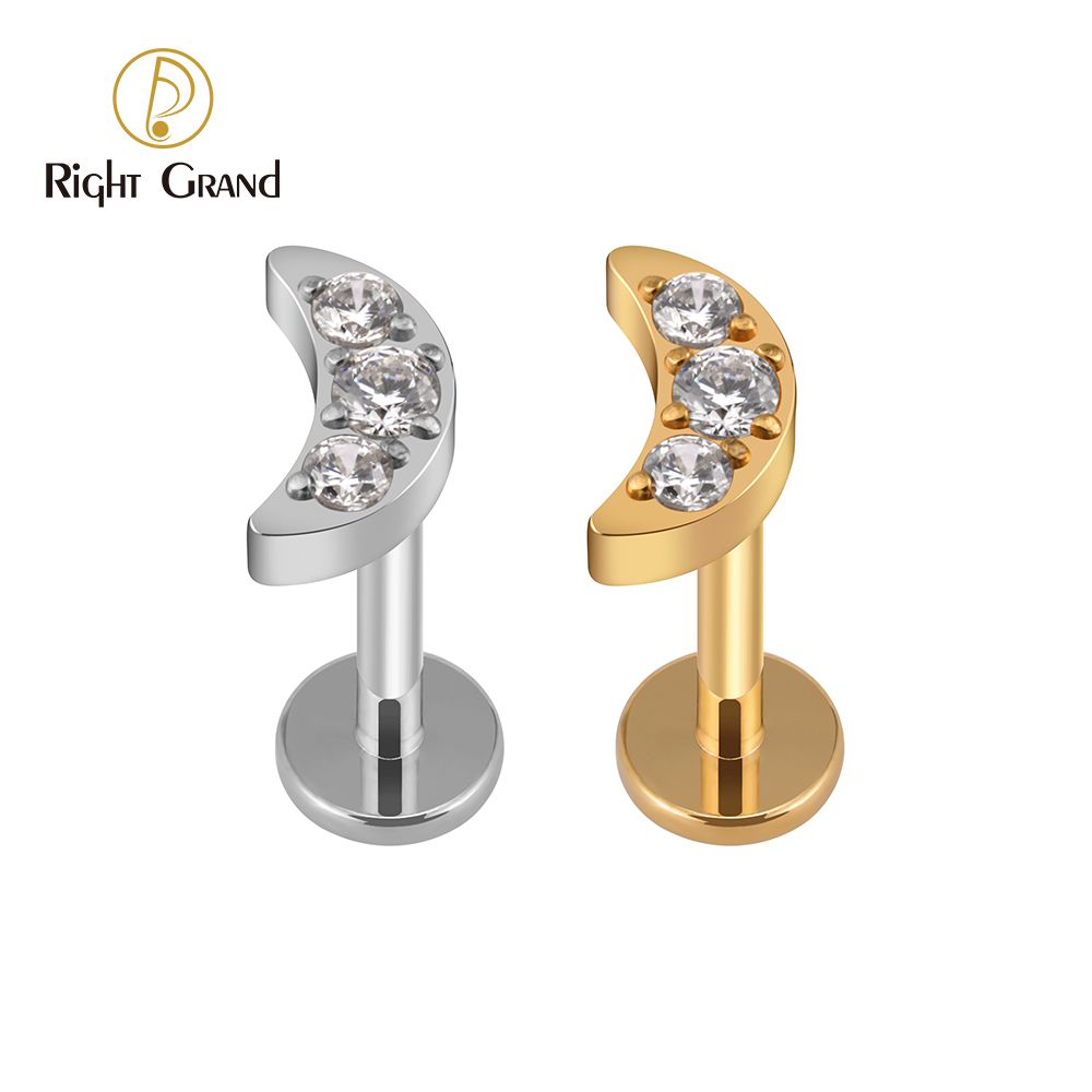 Titanium ASTM F136 Internal Thread Prong Set Zircon Cresent Moon Shape Labret Body Jewelry