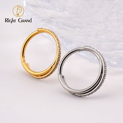 Right Grand Implant Grade ASTM F136 Titanium Clear Zircon Mirror Polish Hinged Clicker for Cartilage Helix Rook Septum Daith Tragus Conch Piercing
