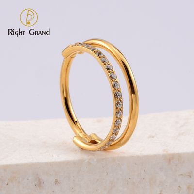 Right Grand ASTM F136 Implant Grade Titanium 16G Interval CZ Row Conch Piercings Hinged Segment Clickers Ring
