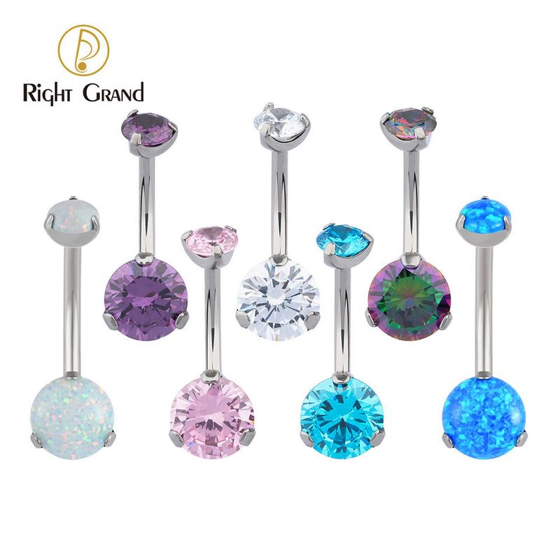 Right Grand ASTM F136 Titanium Implant Grade Double Prong Set 5A CZ Internal Thread Piercing Banana Belly Navel Ring