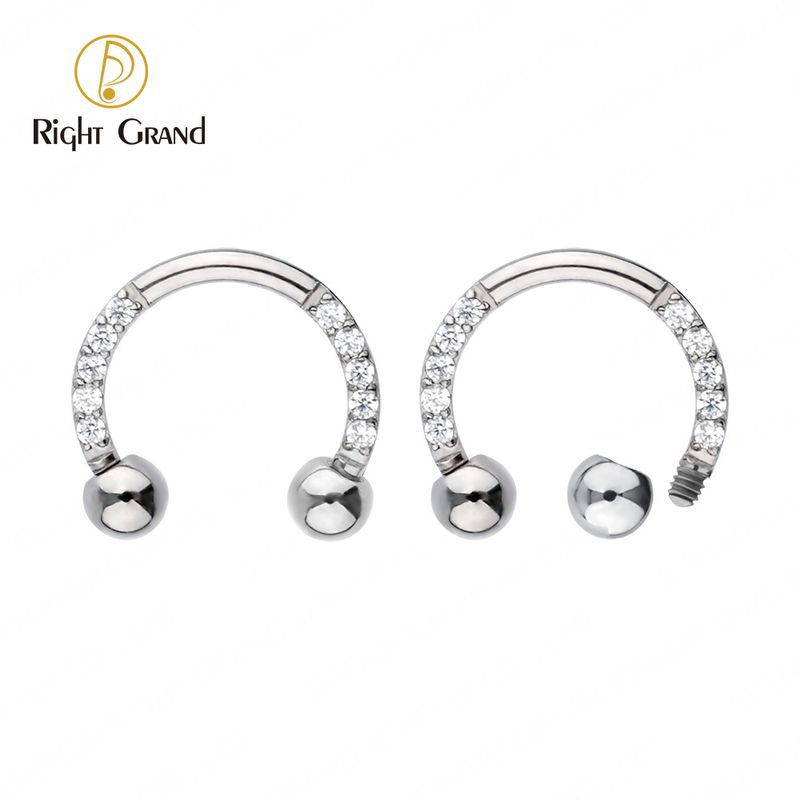 Right Grand ASTM F136 Titanium Implant Grade CZ Clear External Thread Circular Barbell Horseshoes Nose Piercings