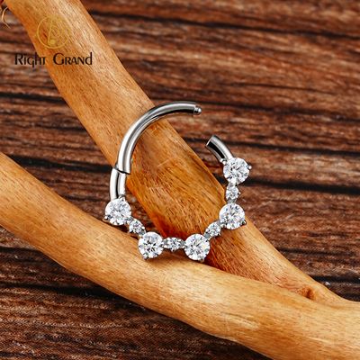 Right Grand ASTM F136 Titanium 16G Hinged Daith Earring Segment Hoop 8mm/10mm CZ Septum Clicker Nose Ring Piercing