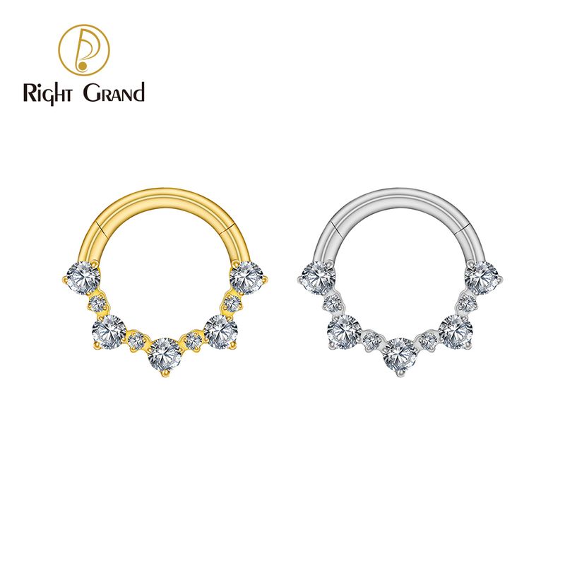 Right Grand ASTM F136 Titanium 16G Hinged Daith Earring Segment Hoop 8mm/10mm CZ Septum Clicker Nose Ring Piercing